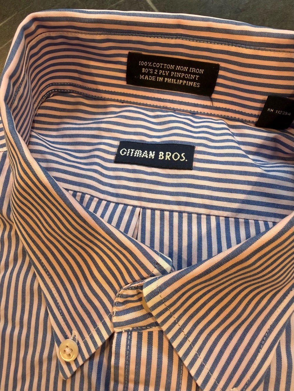 Gitman Bros Blue Pink Striped Pinpoint Oxford Button Down Shirt 16.5 35
